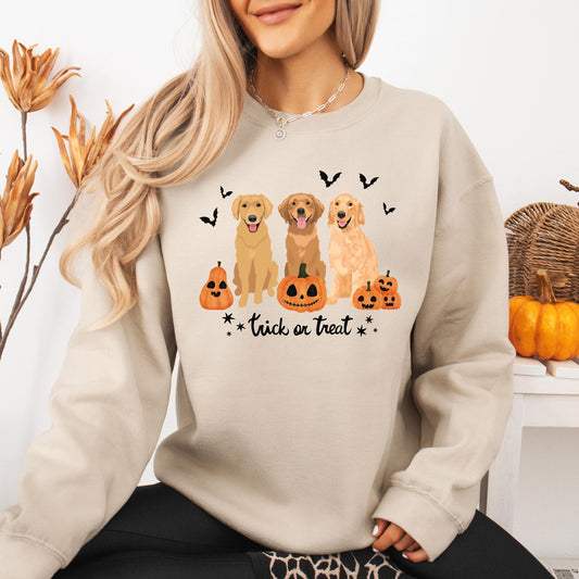 Halloween Golden retriever sweatshirt for trick treating, pumpkin dog shirt, ghost retriever, dog mom birthday gift, Christmas sweater