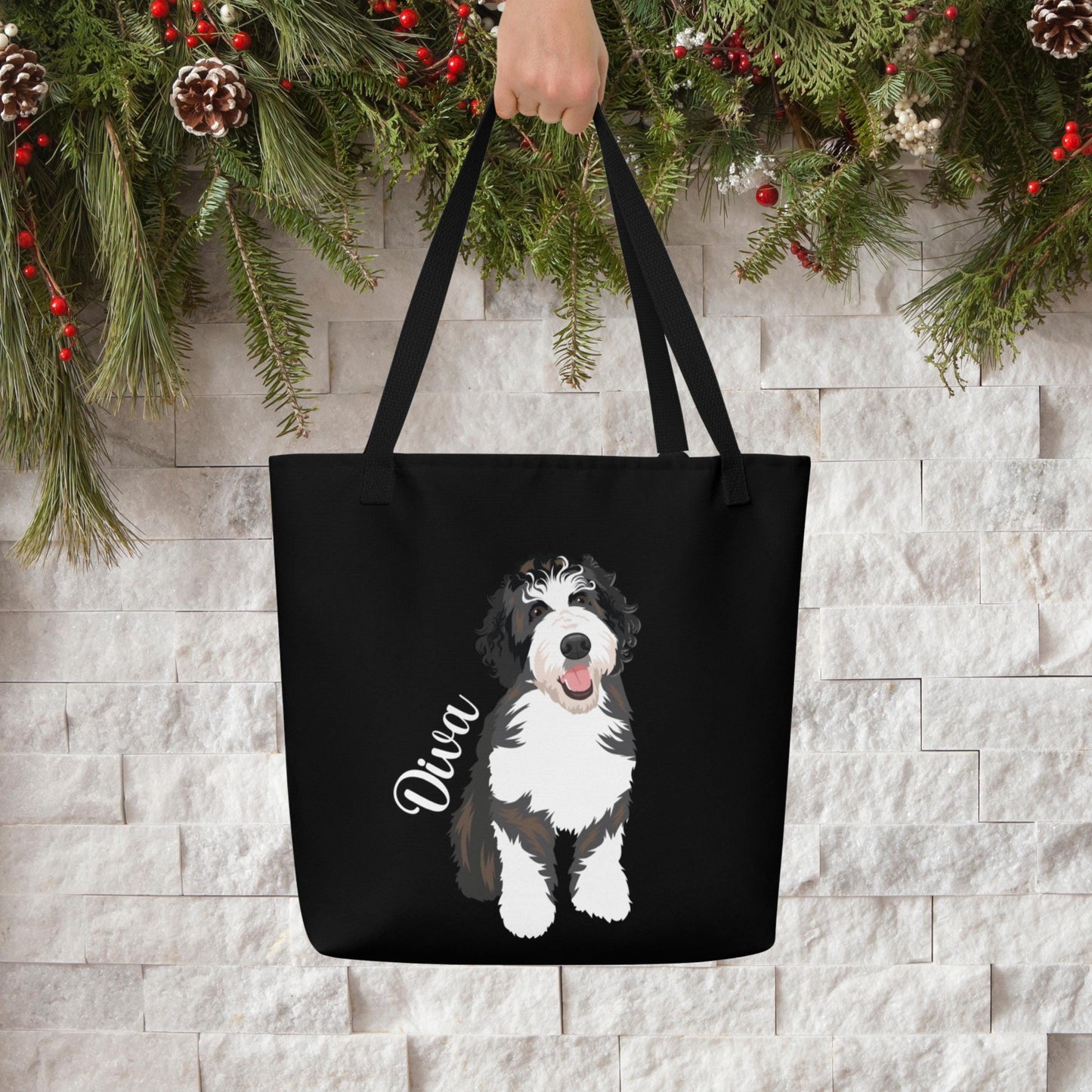 Personalized Goldendoodle tote bag black