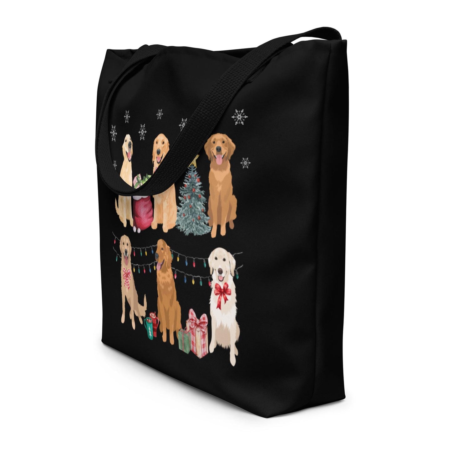 Christmas Golden Retriever tote bag black, golden retriever gifts, best friend birthday gift, new golden puppy gift, black bag, grocery bag
