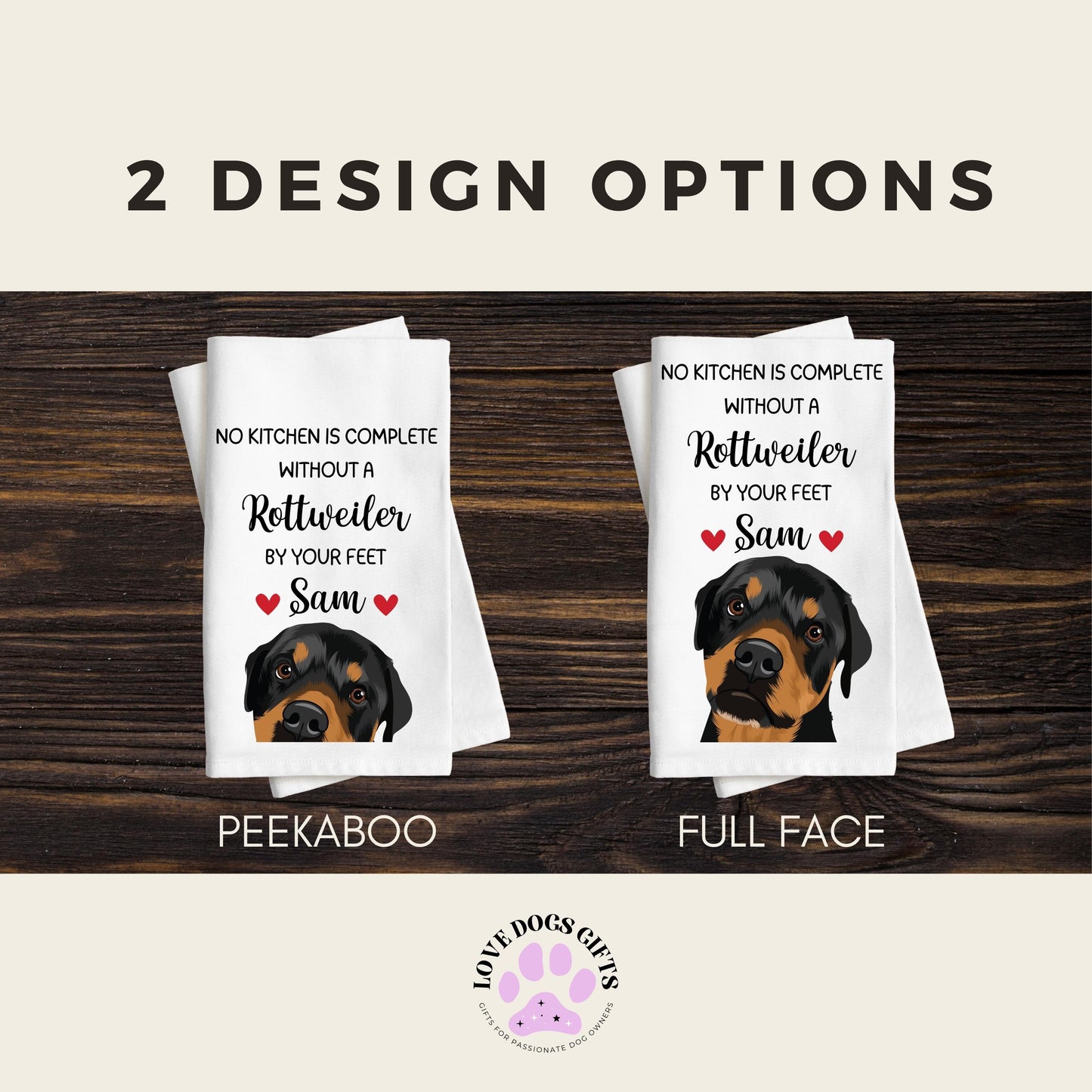 Rottweiler Kitchen Towel, Rottweiler gift, dog flour sack tea towel, rottie home decor, rottweiler mom, Christmas rottweiler dog towel