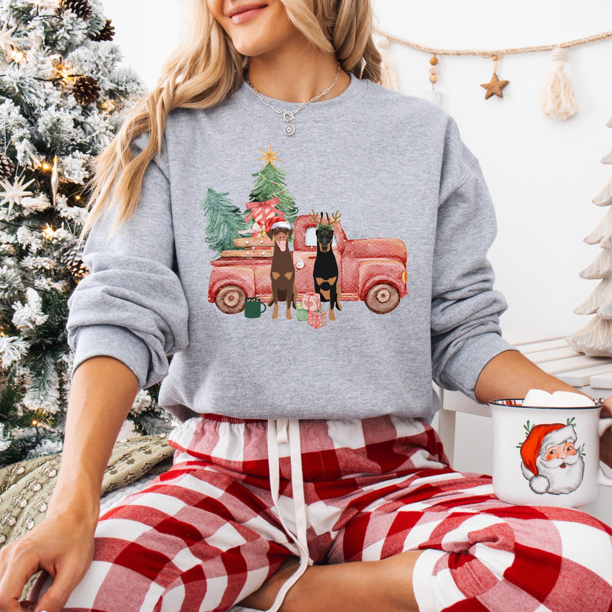 Christmas Truck Doberman Sweatshirt, Doberman Christmas gift for Doberman Owner, dobbie mom shirt, ugly dog xmas sweater, wife birthday gift