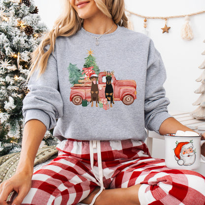 Christmas Truck Doberman Sweatshirt, Doberman Christmas gift for Doberman Owner, dobbie mom shirt, ugly dog xmas sweater, wife birthday gift