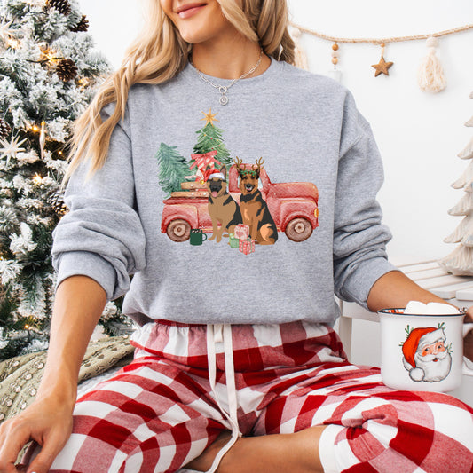 Christmas Truck German Shepherd Sweatshirt | Gsd Mom Gift - Unique Gifts For Dog Lovers | Love Dogs Gifts