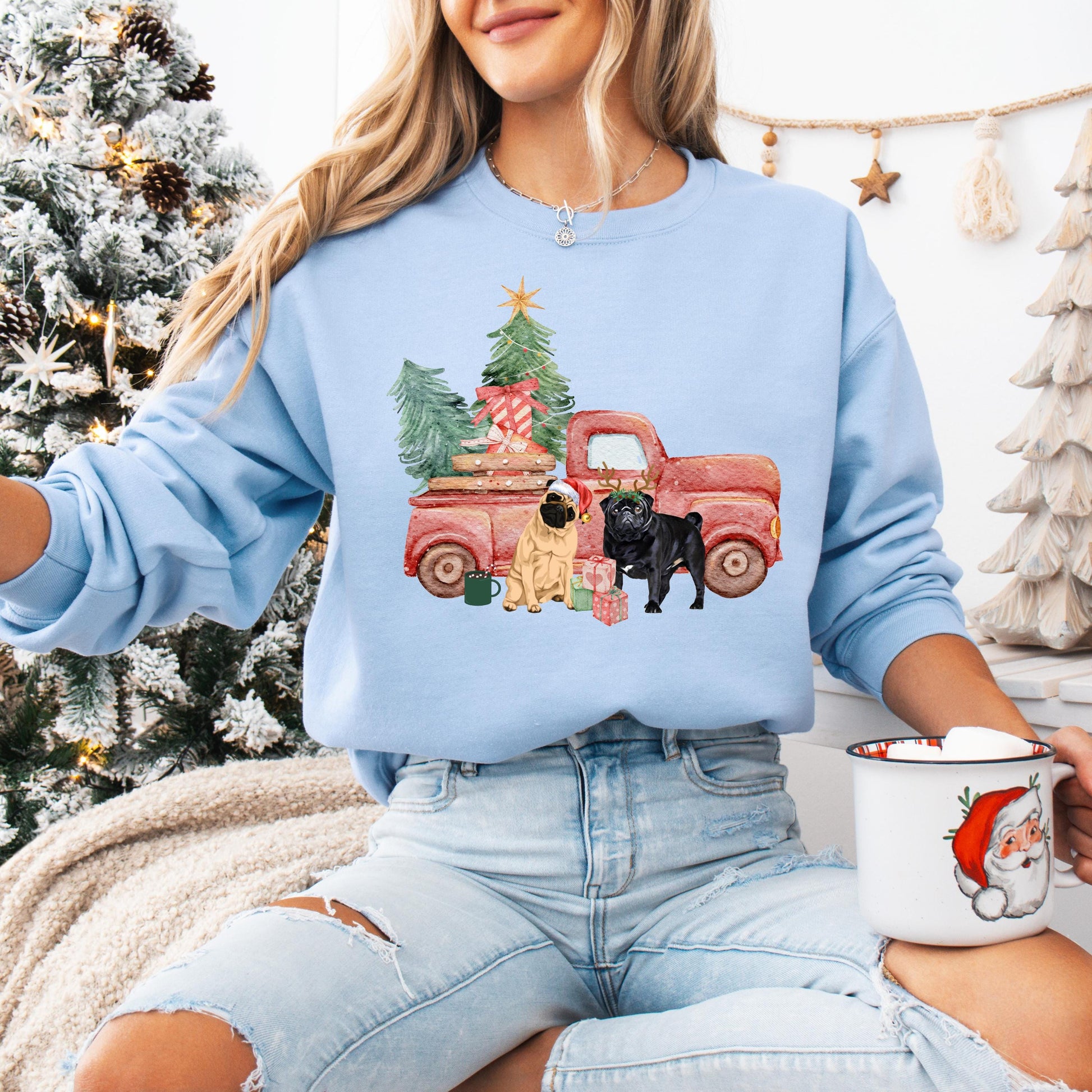 Christmas Truck Pug Sweatshirt - Unique Gifts For Dog Lovers | Love Dogs Gifts