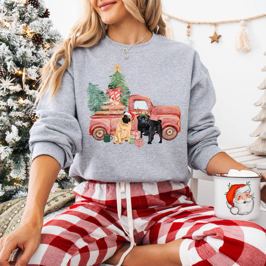 Christmas Truck Pug Sweatshirt - Unique Gifts For Dog Lovers | Love Dogs Gifts