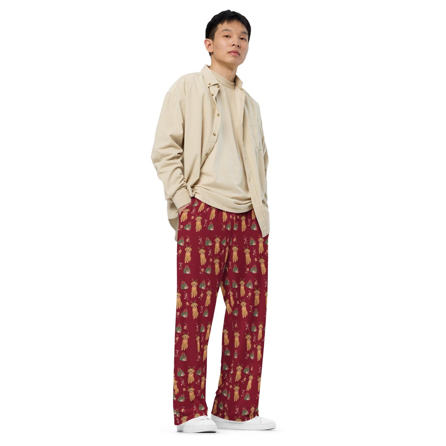 Christmas Golden Retriever Pajama Pants, wide leg unisex golden dog pants, mom gift, retriever gift, dog pajamas pants, sister birthday gift