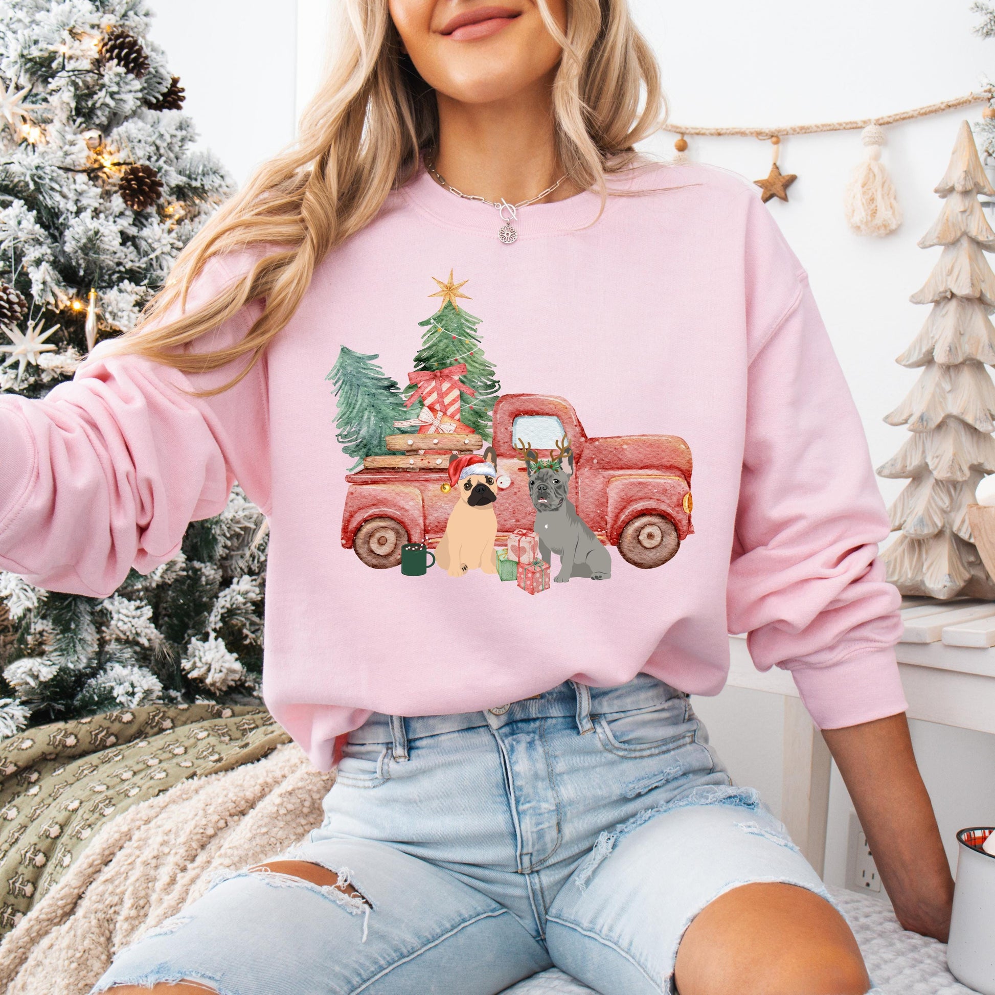 Christmas Truck French Bulldog Sweatshirt - Unique Gifts For Dog Lovers | Love Dogs Gifts