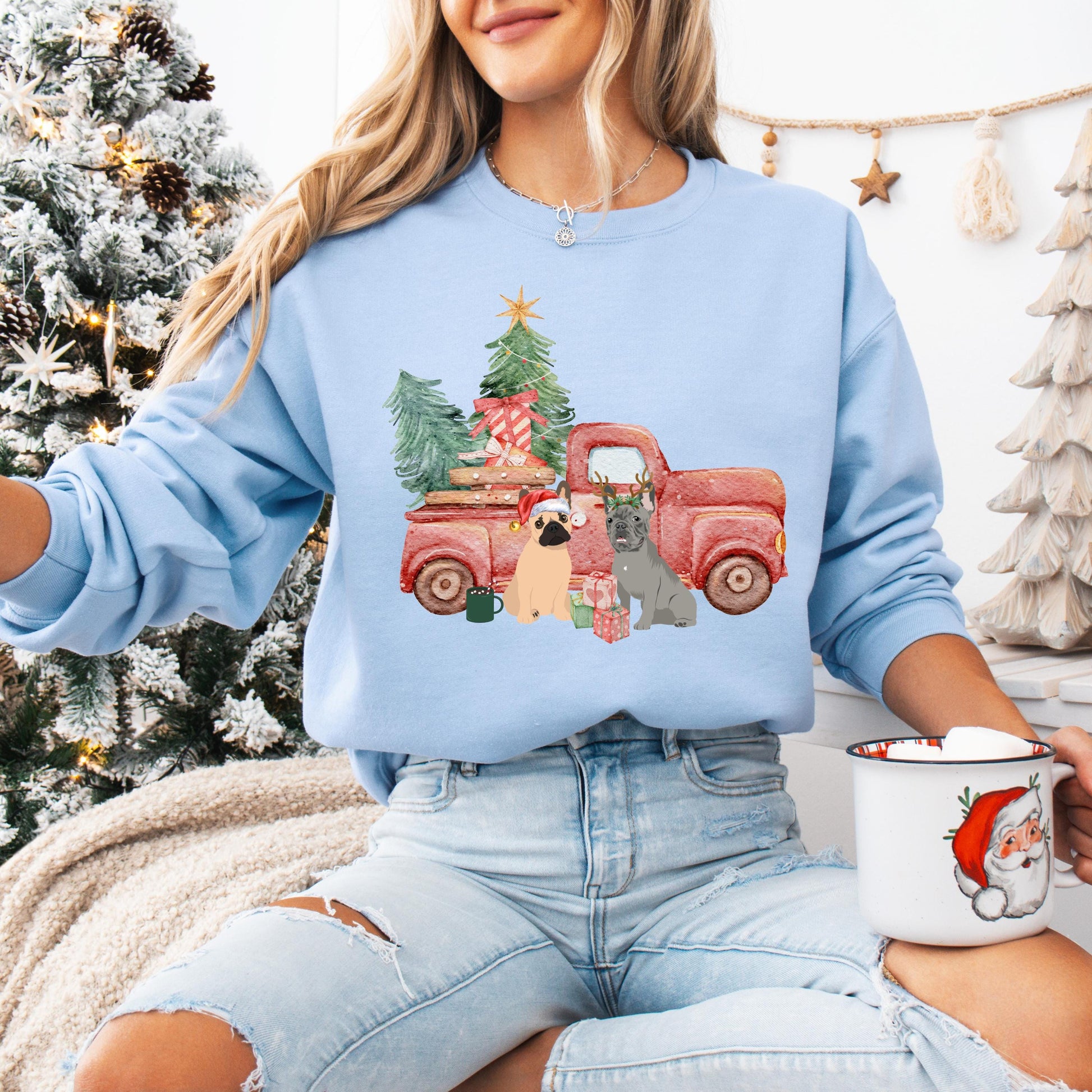 Christmas Truck French Bulldog Sweatshirt - Unique Gifts For Dog Lovers | Love Dogs Gifts