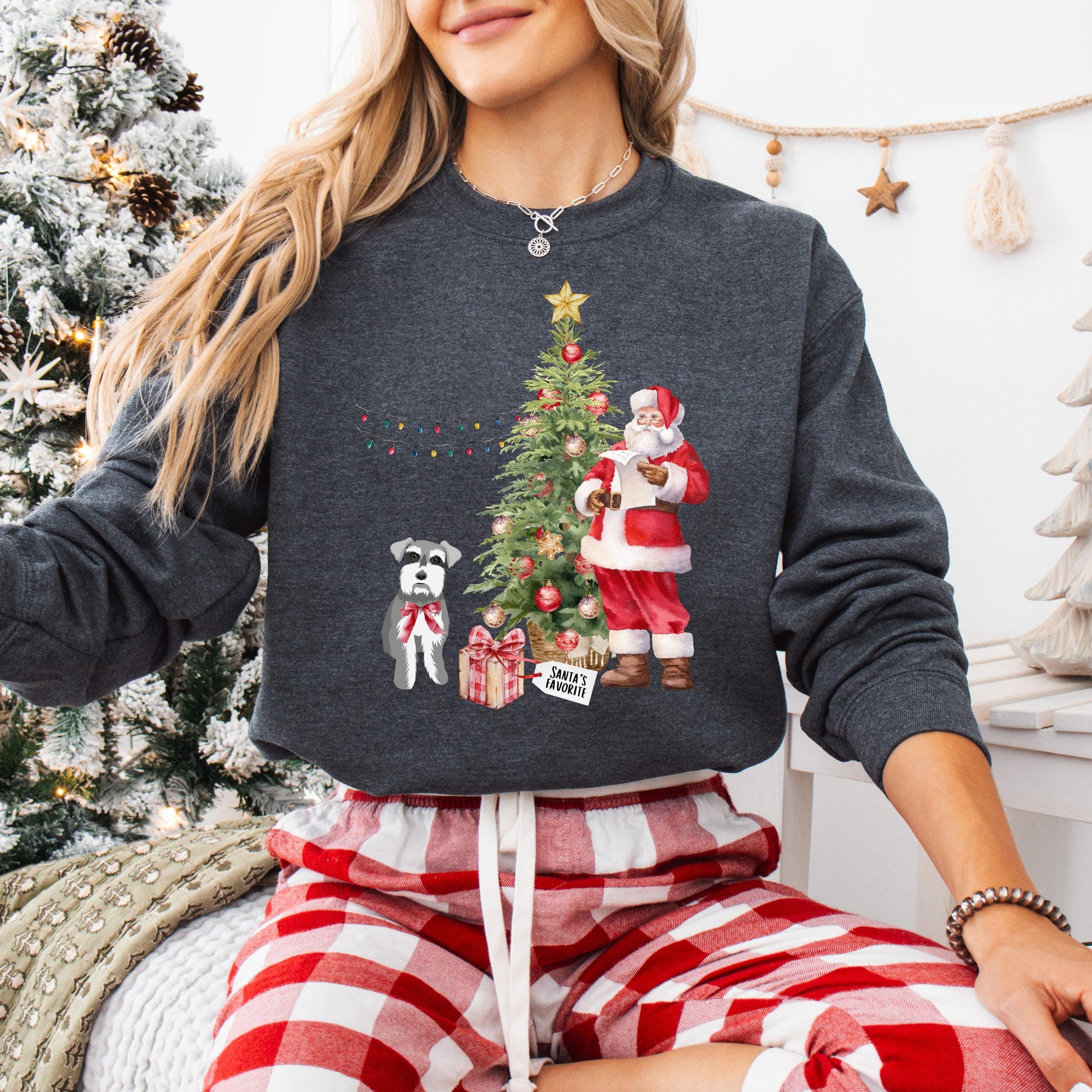Santa's Favorite Mini Schnauzer Sweatshirt, Christmas schnauzer gift, winter schnauzer shirt, wife anniversary, sister thanksgiving sweater