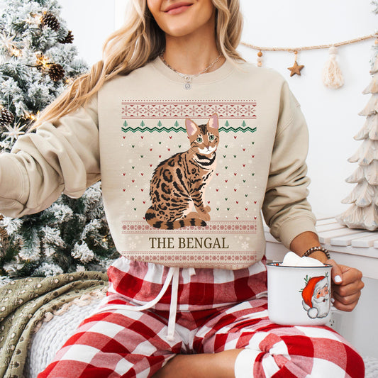 Bengalcat ugly Christmas sweater gift for bengal mom