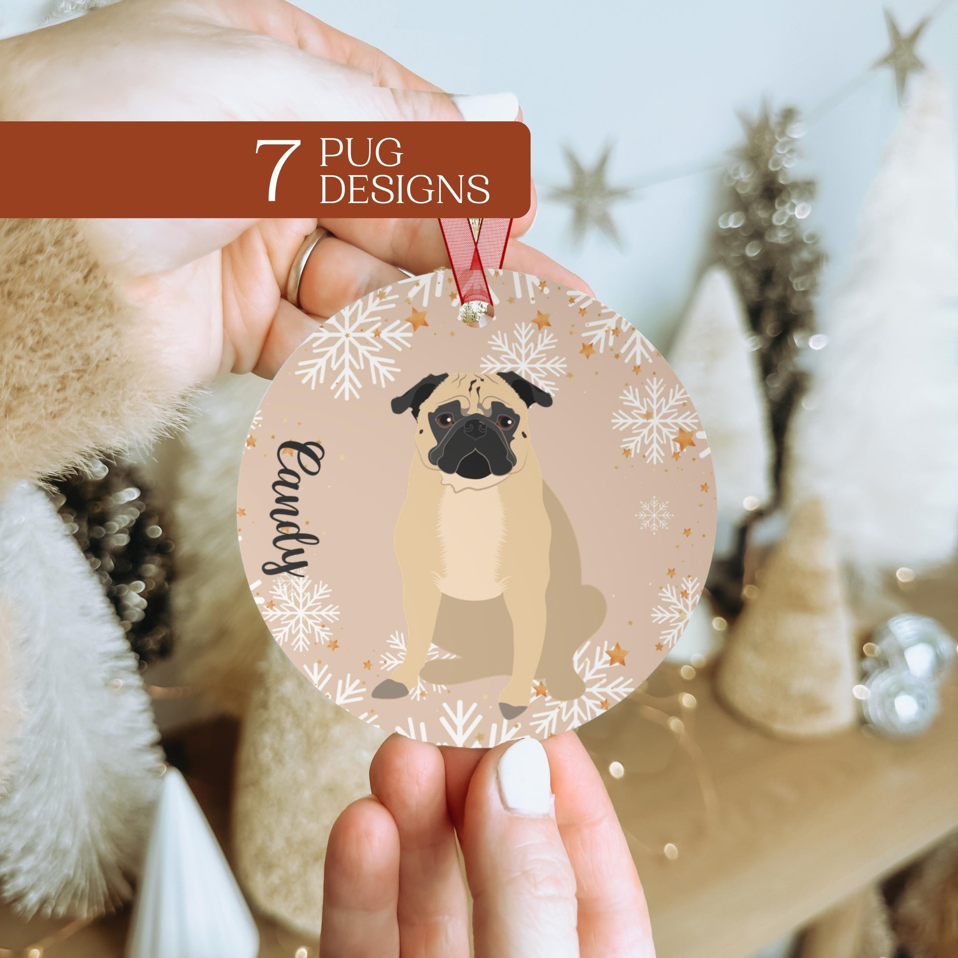 Christmas Pug Ornament, black pug gifts, metal ornament, pug holiday decor, dog first Christmas tree bauble, pug mom gift, new years gift