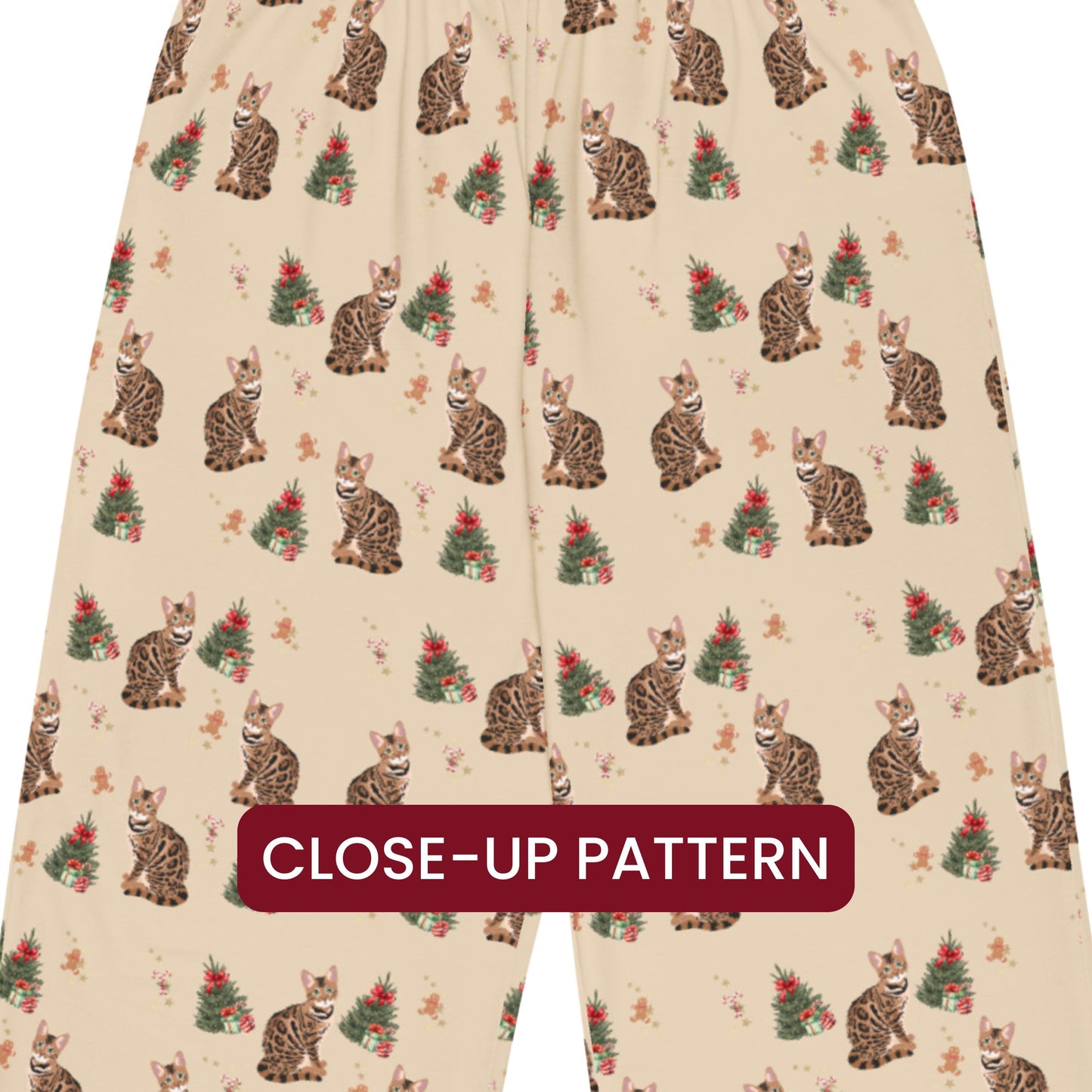 Christmas Bengal Cat Pajama Pants, wide leg unisex cat pants, cat mom gift, bengal gift, bengal pajamas pants, sister birthday gift