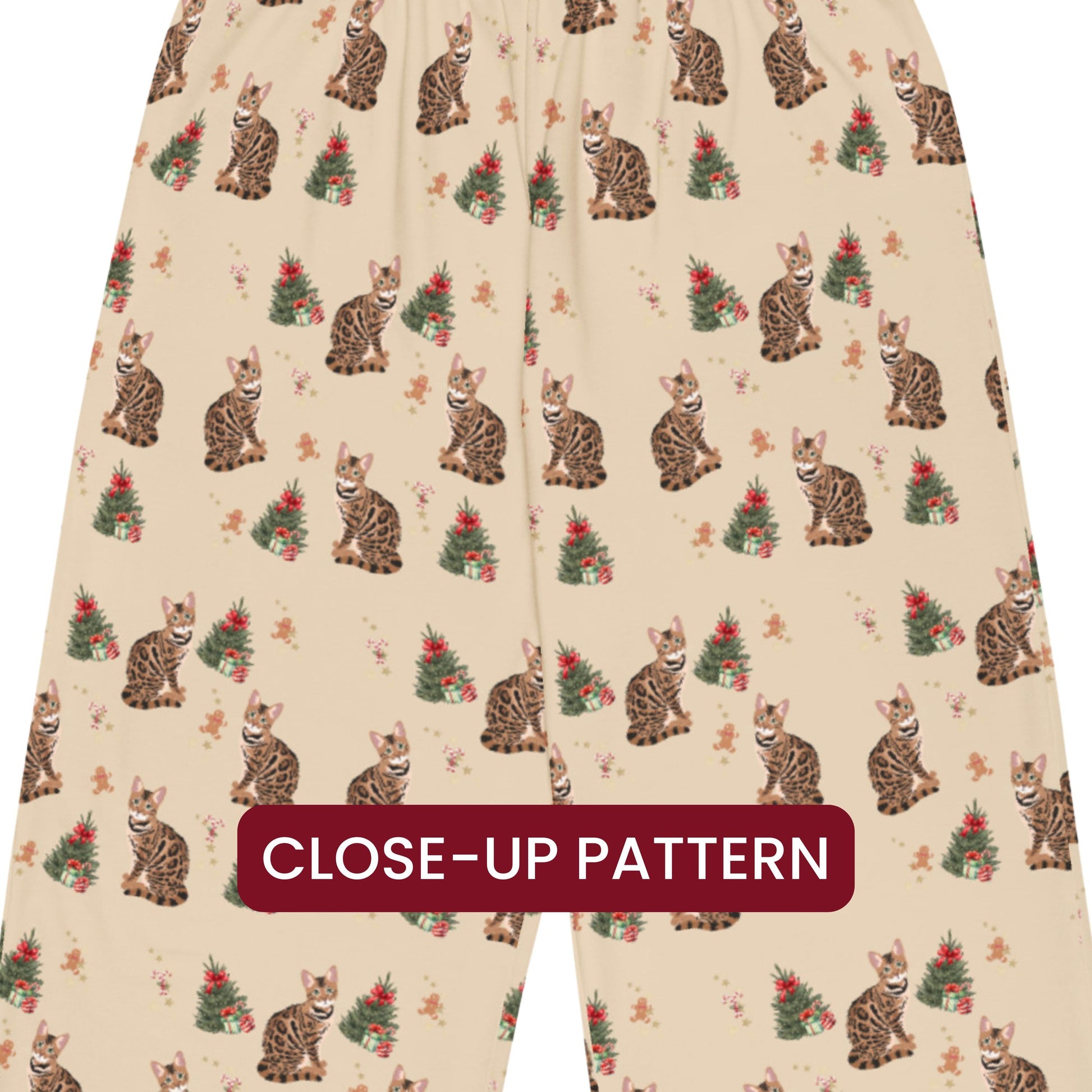 Christmas Bengal Cat Pajama Pants, wide leg unisex cat pants, cat mom gift, bengal gift, bengal pajamas pants, sister birthday gift