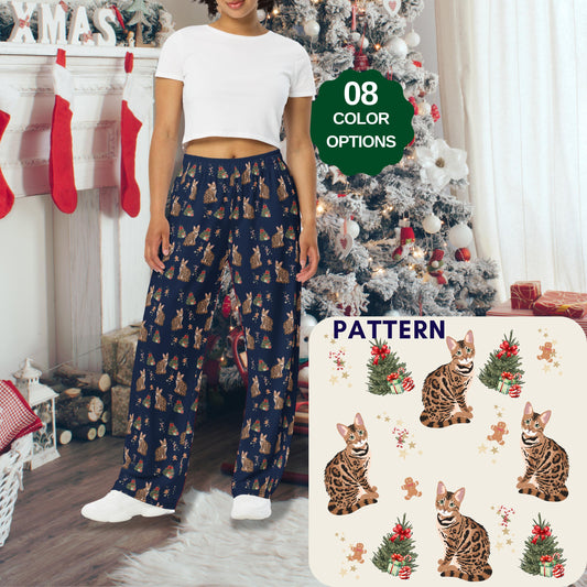 Christmas Bengal cat pajama pants