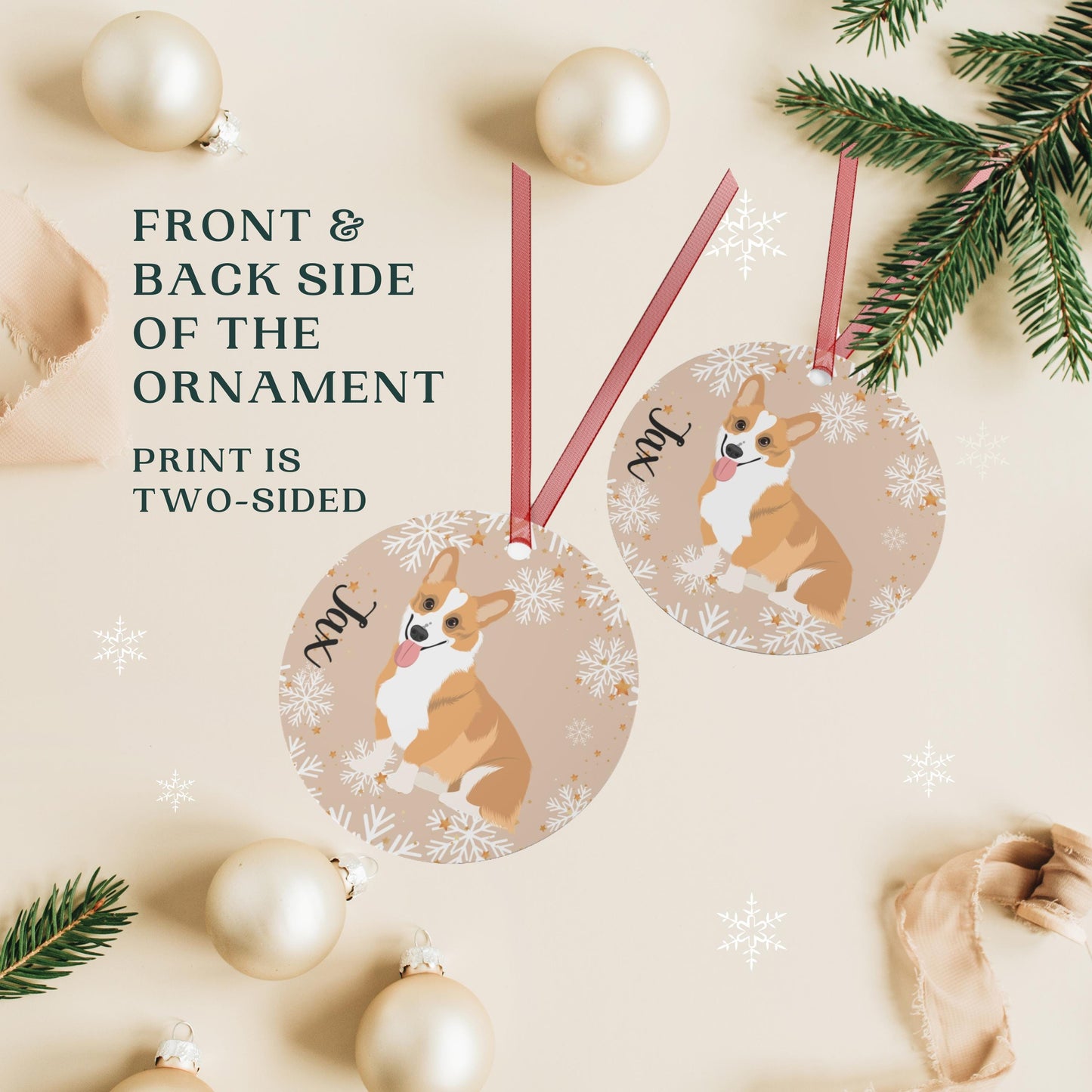 Christmas Corgi Ornament, welsh pembroke corgi gift, metal ornament, corgi dog holiday decor, dog first Christmas bauble, mom new year gift