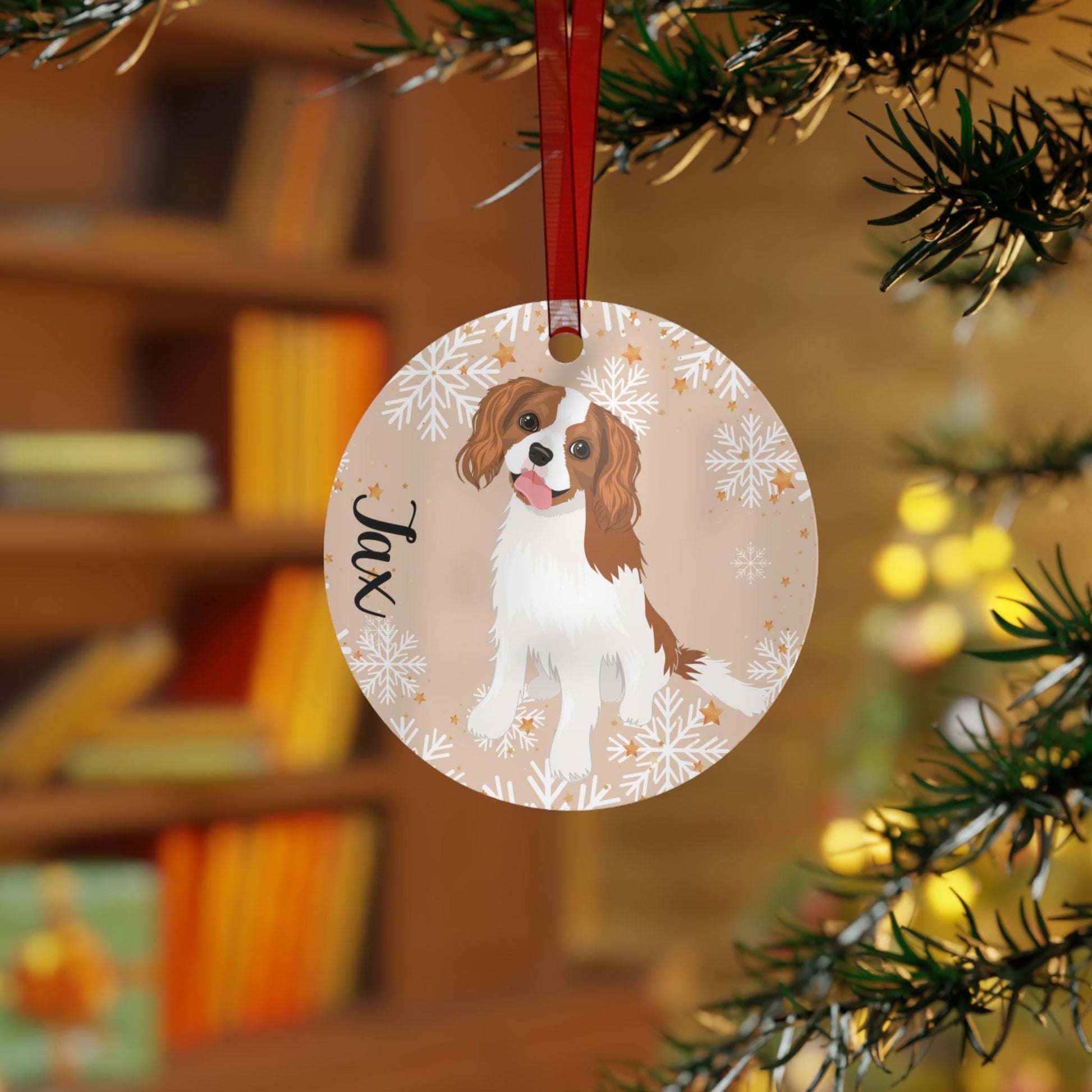 Christmas Spaniel Ornament, king charles spaniel gift, metal ornament, dog holiday decor, dog first Christmas bauble, mom new year gift