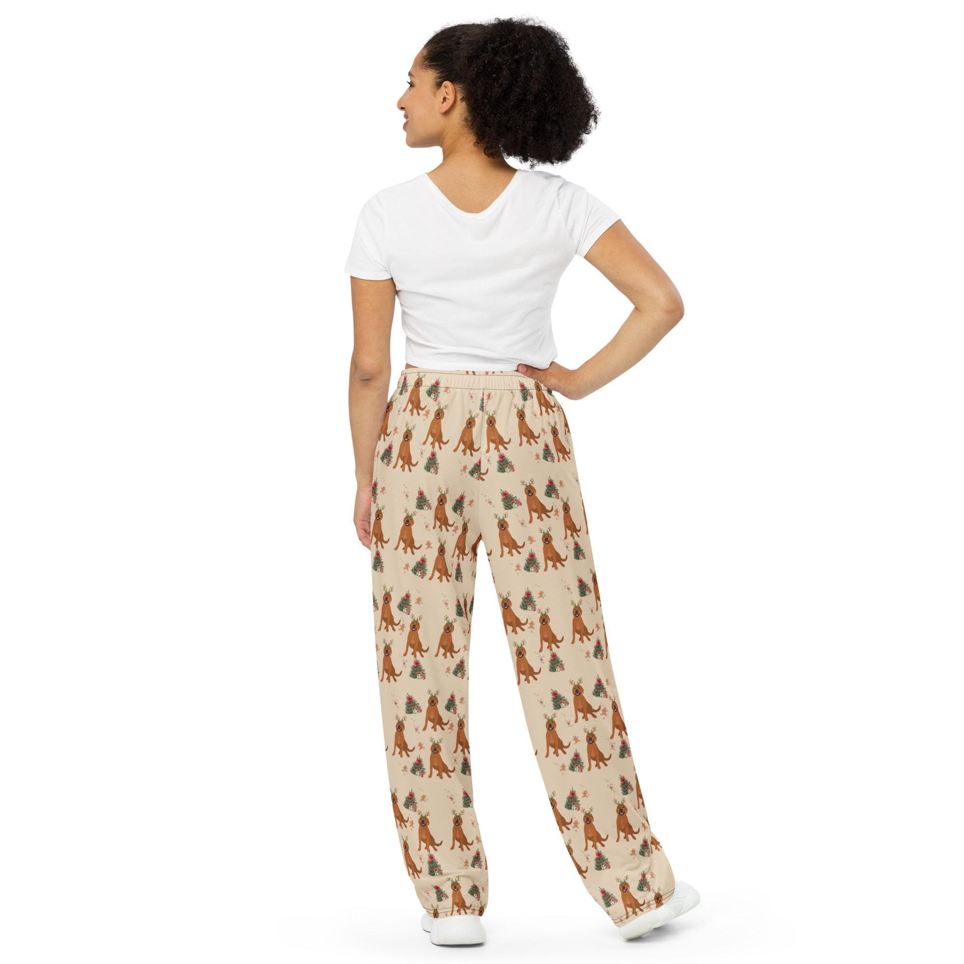 Christmas red Labrador Pajama Pants, wide leg unisex red fox lab pants, labrador pjs, retriever gift, bachelorette party, sister birthday