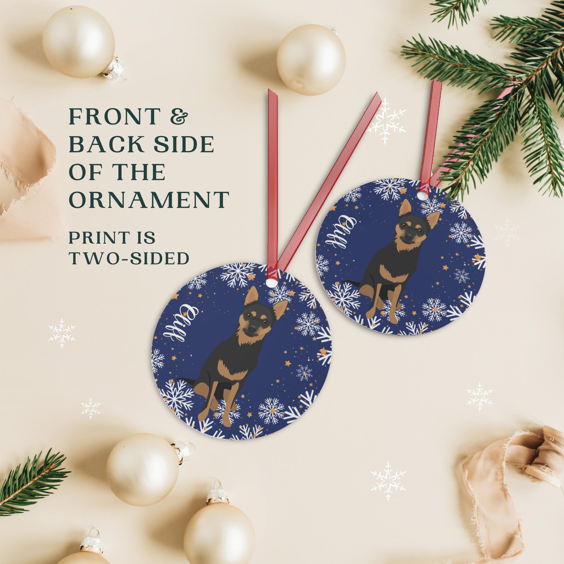 Christmas Chihuahua Ornament, chihuahua gifts, metal ornament, chi dog dog holiday decor, dog first Christmas bauble, mom new year gift