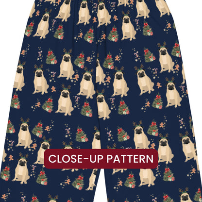 Christmas Pug Pajama Pants, wide leg unisex pug dog pants mom gift, pug gift, pug dog pj pants, sister birthday gift, pug owner gift