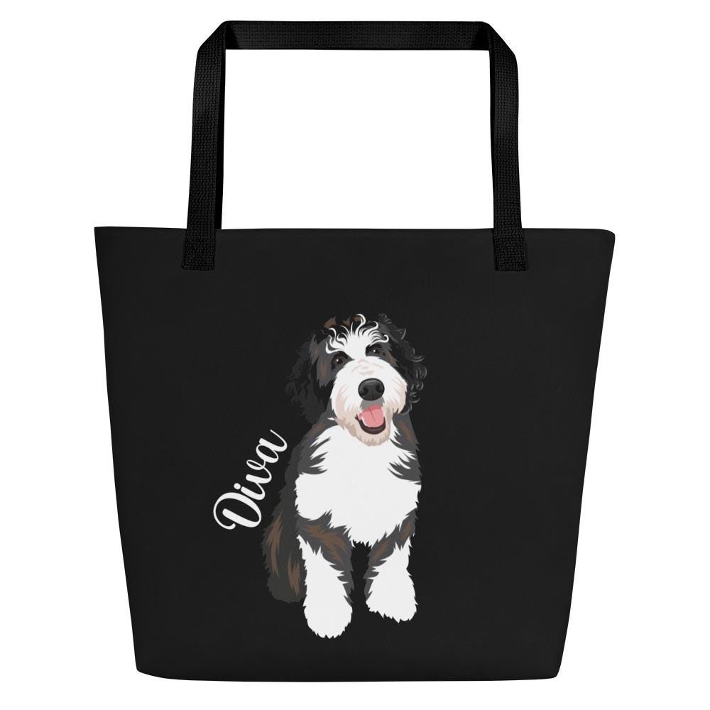 Personalized Goldendoodle tote bag black, golden doodle gifts, best friend birthday gift, new doodle puppy gift, black bag, grocery bag