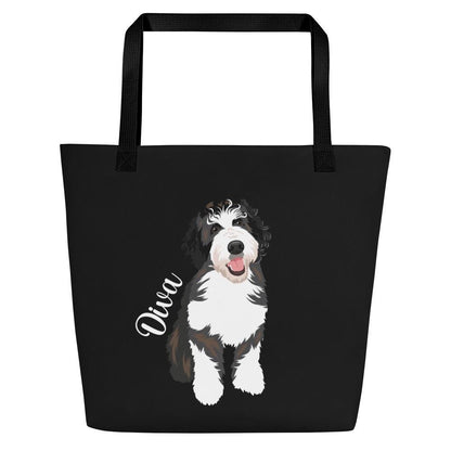 Personalized Goldendoodle tote bag black, golden doodle gifts, best friend birthday gift, new doodle puppy gift, black bag, grocery bag