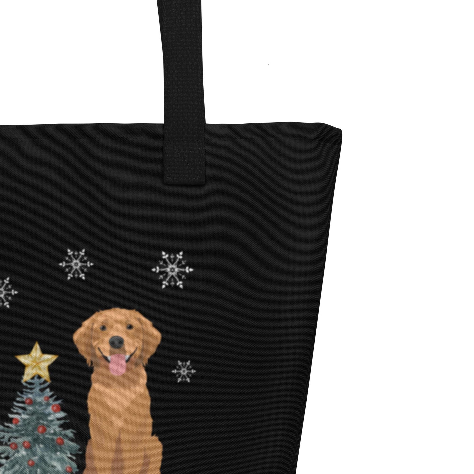 Christmas Golden Retriever tote bag black, golden retriever gifts, best friend birthday gift, new golden puppy gift, black bag, grocery bag