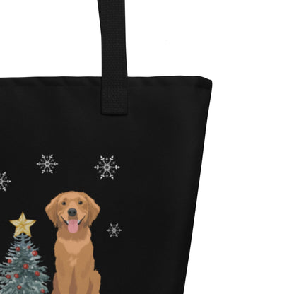 Christmas Golden Retriever tote bag black, golden retriever gifts, best friend birthday gift, new golden puppy gift, black bag, grocery bag