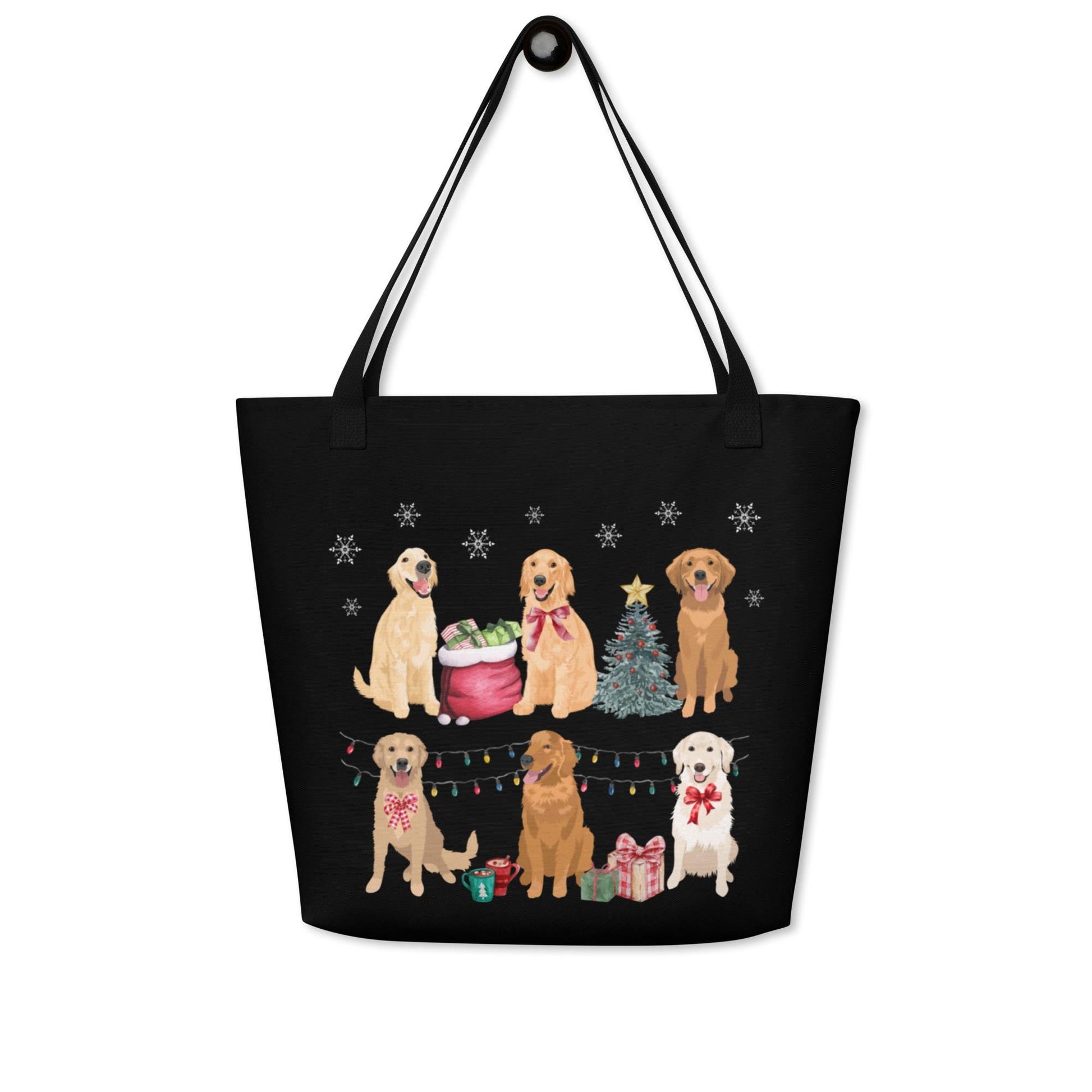 Christmas Golden Retriever tote bag black, golden retriever gifts, best friend birthday gift, new golden puppy gift, black bag, grocery bag