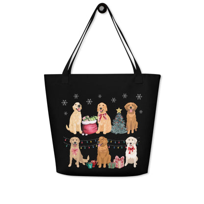 Christmas Golden Retriever tote bag black, golden retriever gifts, best friend birthday gift, new golden puppy gift, black bag, grocery bag