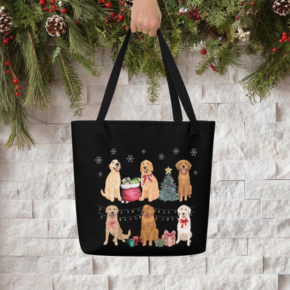 Christmas Golden Retriever tote bag black, golden retriever gifts, best friend birthday gift, new golden puppy gift, black bag, grocery bag