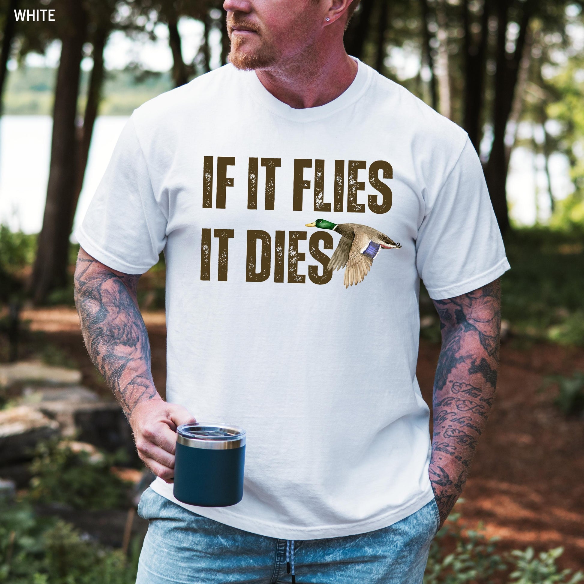 Funny Duck Hunting T-Shirt Comfort Colors, retro men's Hunting shirt, hunter gift, husband christma gift, Xmas Dad Gift, if it flies it dies