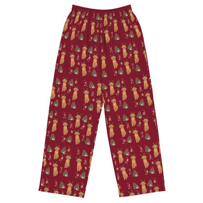 Christmas Golden Retriever Pajama Pants, wide leg unisex golden dog pants, mom gift, retriever gift, dog pajamas pants, sister birthday gift