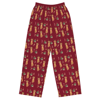 Christmas Golden Retriever Pajama Pants, wide leg unisex golden dog pants, mom gift, retriever gift, dog pajamas pants, sister birthday gift