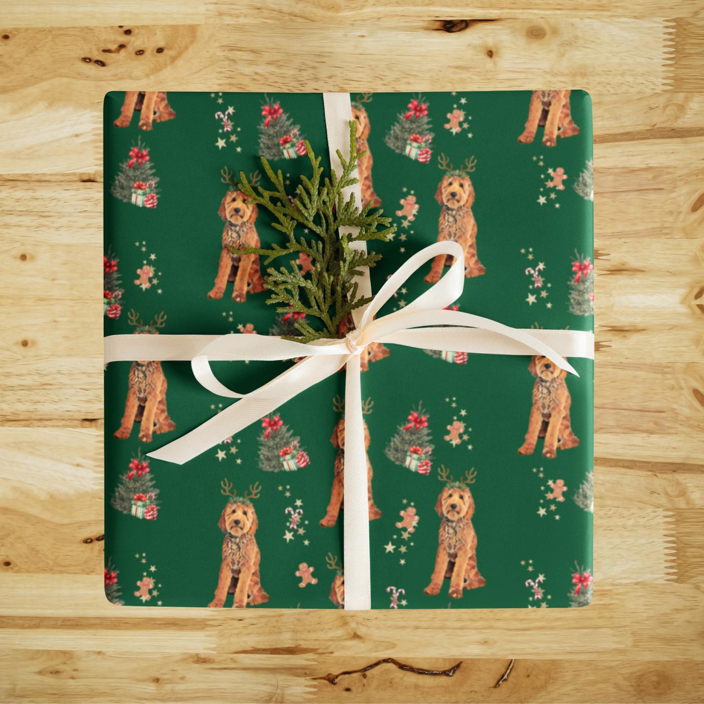 Christmas Goldendoodle wrapping paper sheets