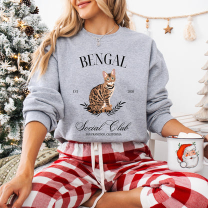 Bengal Cat Social Club Sweatshirt, bengal gift, cat mom shirt, cat owner gift sweater, bengal kitten shirt, cat wife birthday gift