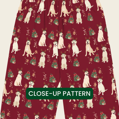 Christmas Yellow Labrador Pajama Pants, wide leg unisex labrador dog pants, mom gift, retriever gift, dog pajama pants, sister birthday gift