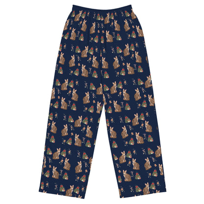 Christmas Bengal Cat Pajama Pants, wide leg unisex cat pants, cat mom gift, bengal gift, bengal pajamas pants, sister birthday gift