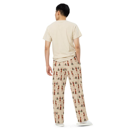 Christmas Vizsla Pajama Pants, wide leg unisex vizsla dog pants mom gift, viszla gift, dog pj pants, sister birthday gift, vizsla owner gift
