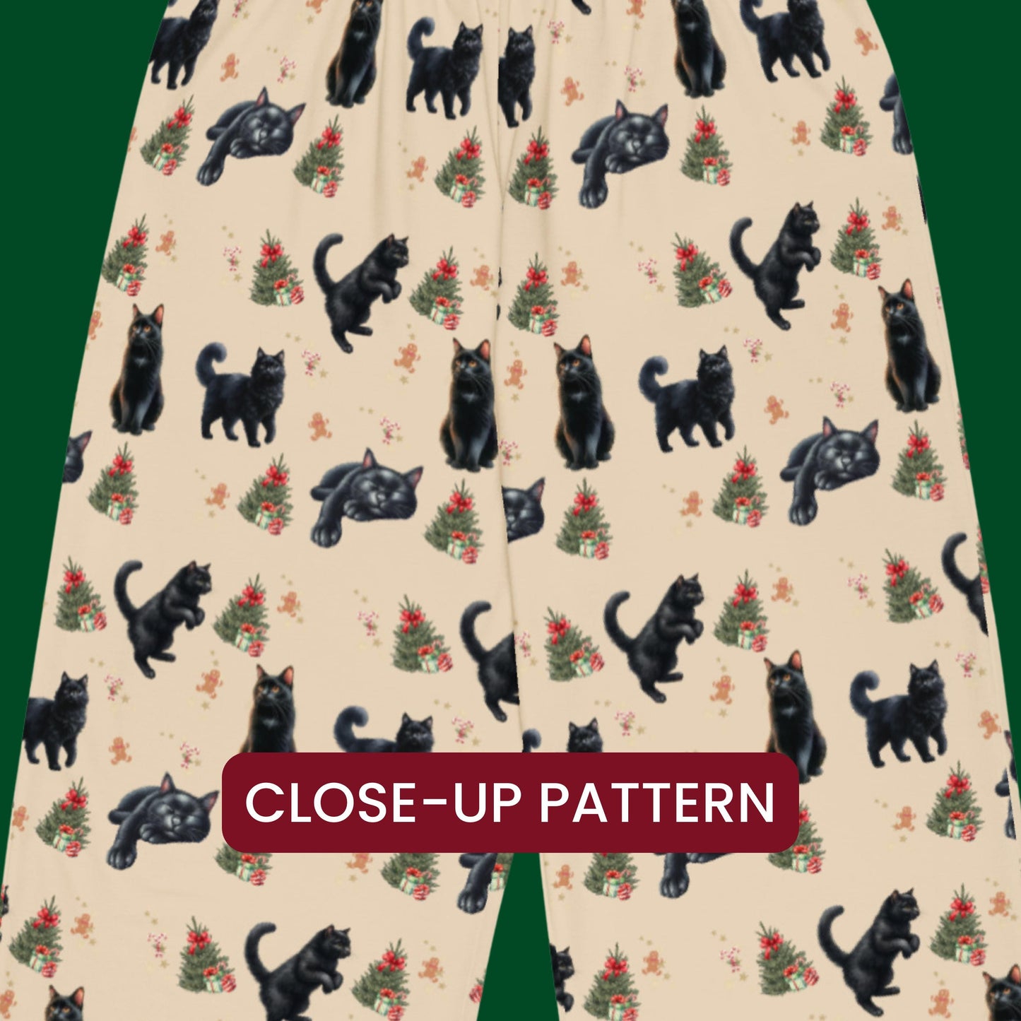 Christmas Black Cat Pajama Pants, wide leg unisex cat pants, cat gift, kitten gift, cat pajama pants, cat mom pjs, sister birthday gift