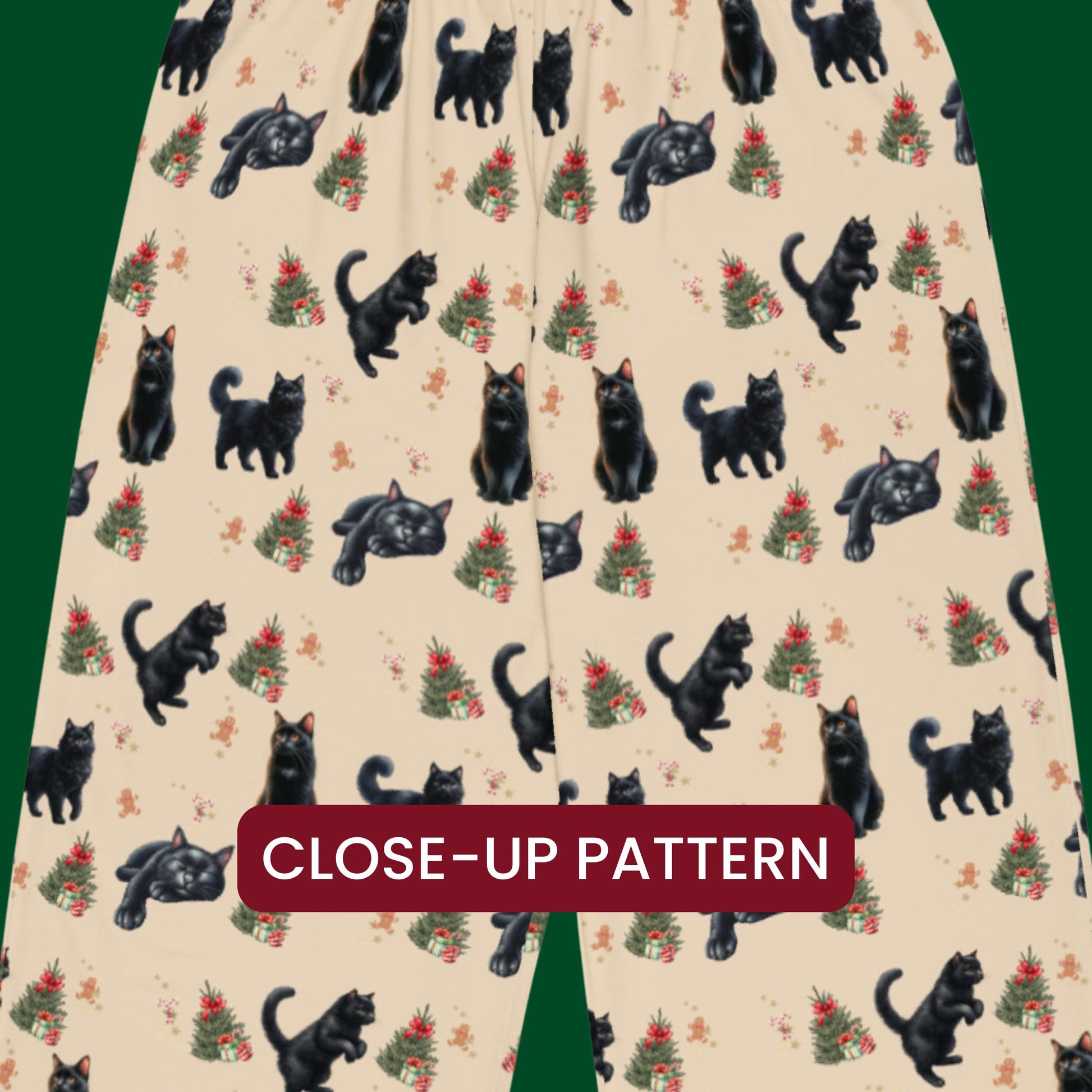Christmas Black Cat Pajama Pants, wide leg unisex cat pants, cat gift, kitten gift, cat pajama pants, cat mom pjs, sister birthday gift