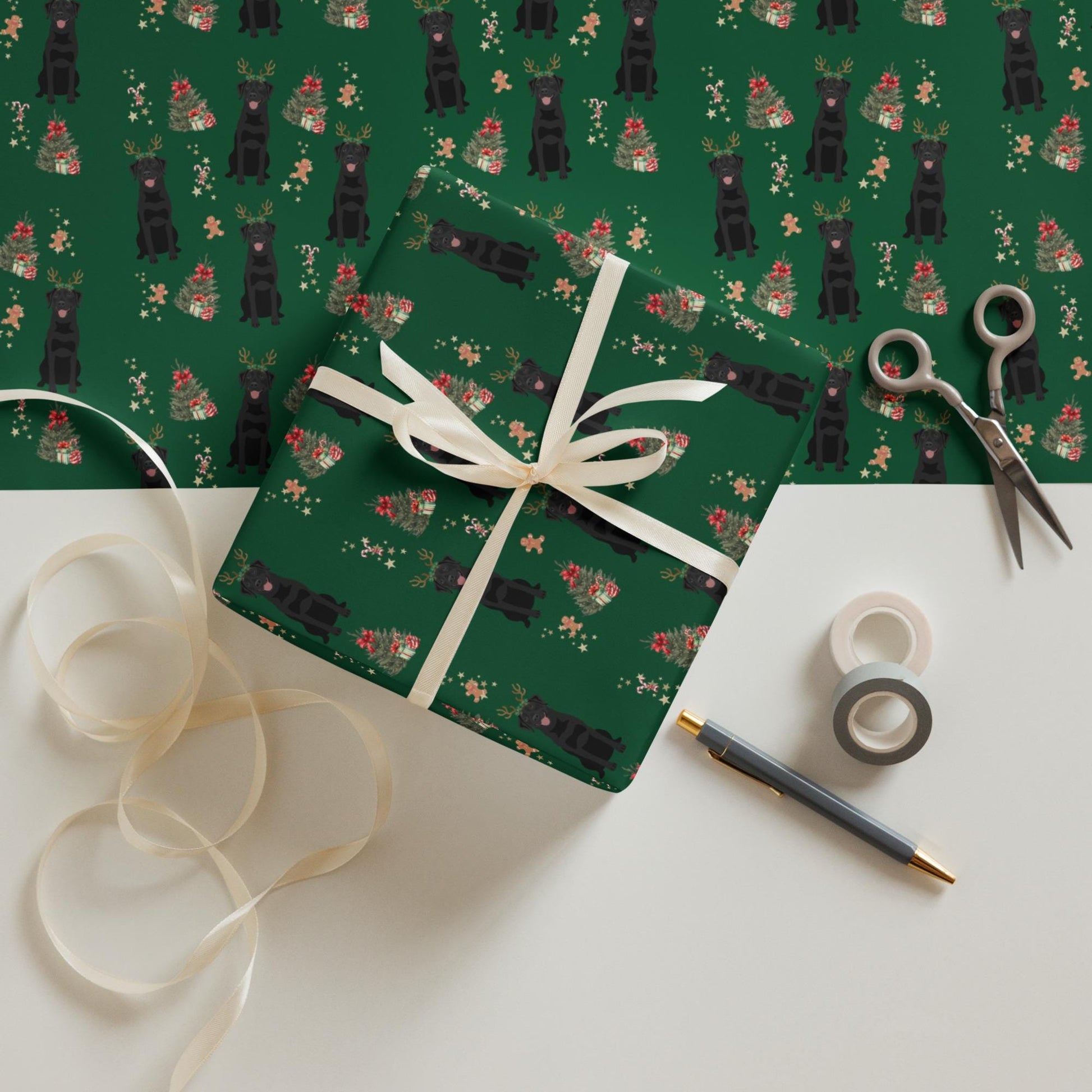 Christmas Black Labrador Wrapping Paper Sheets, labrador xmas gift, retriever gift, dog owner gift, stocking stuffer, xmas festive gift