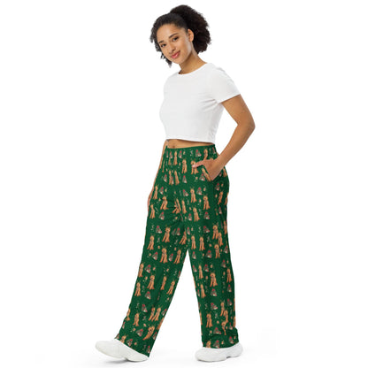 Christmas Goldendoodle Pajama Pants, wide leg unisex golden dog pants, mom gift, doodle gift, dog pajamas pants, sister birthday gift