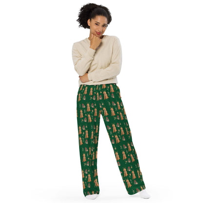 Christmas Goldendoodle Pajama Pants, wide leg unisex golden dog pants, mom gift, doodle gift, dog pajamas pants, sister birthday gift
