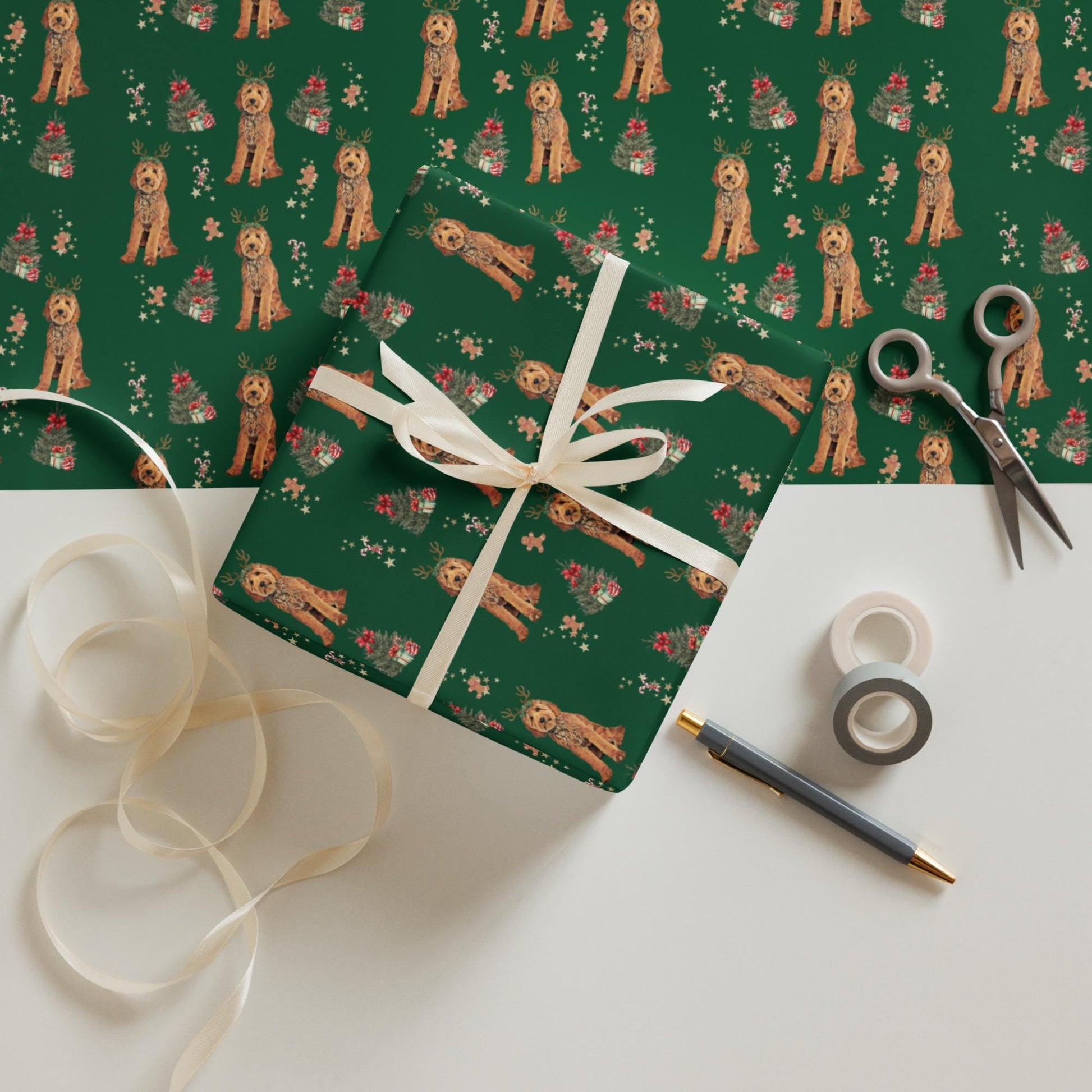 Christmas Goldendoodle Wrapping Paper Sheets, doodle xmas gift, dog owner gift, stocking stuffer, xmas festive gift