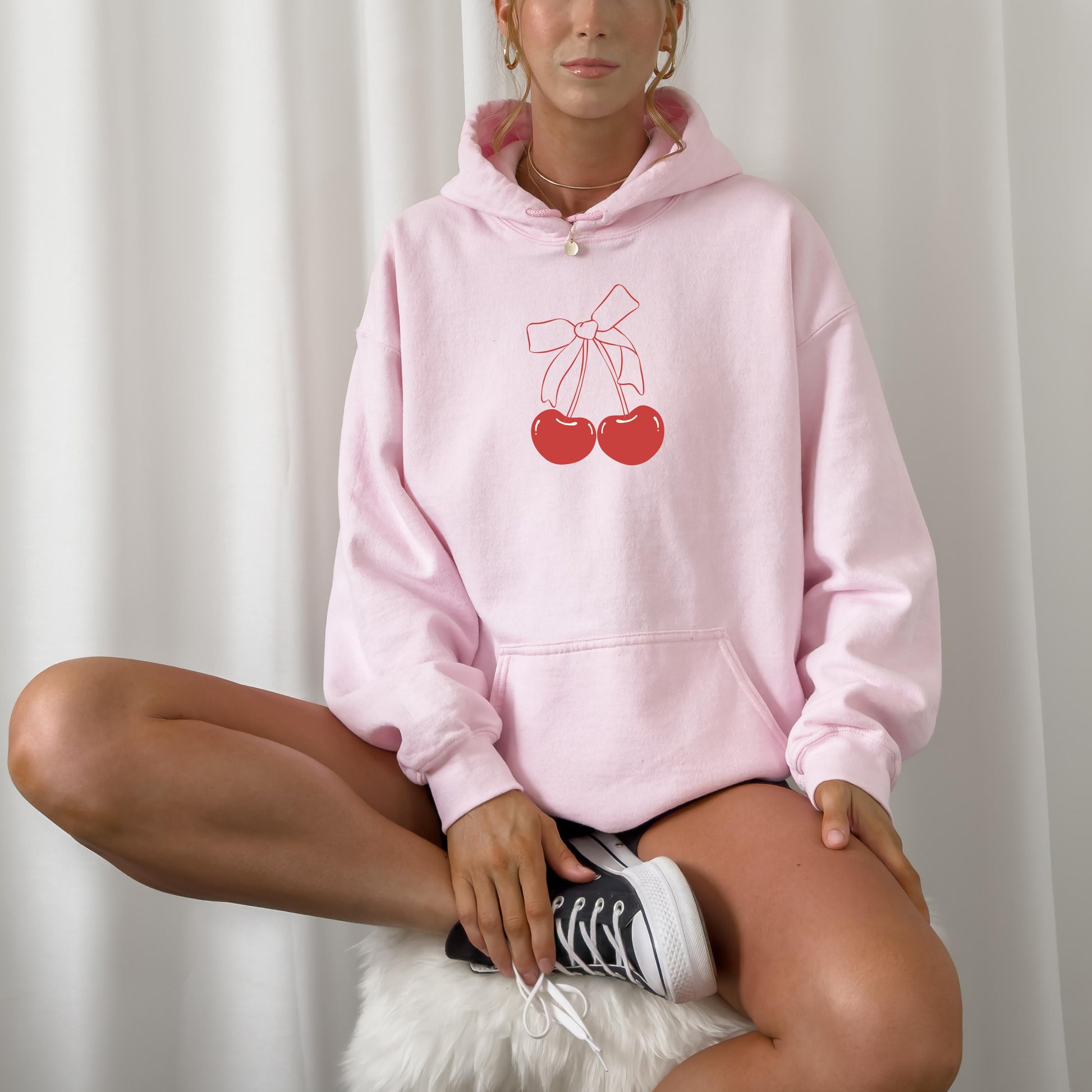 Cutecore Aesthetic Red Cherry Bow Hoodie, college girlie gift for her, Pinterest aesthetic, cherry social club, Easter best friend gift