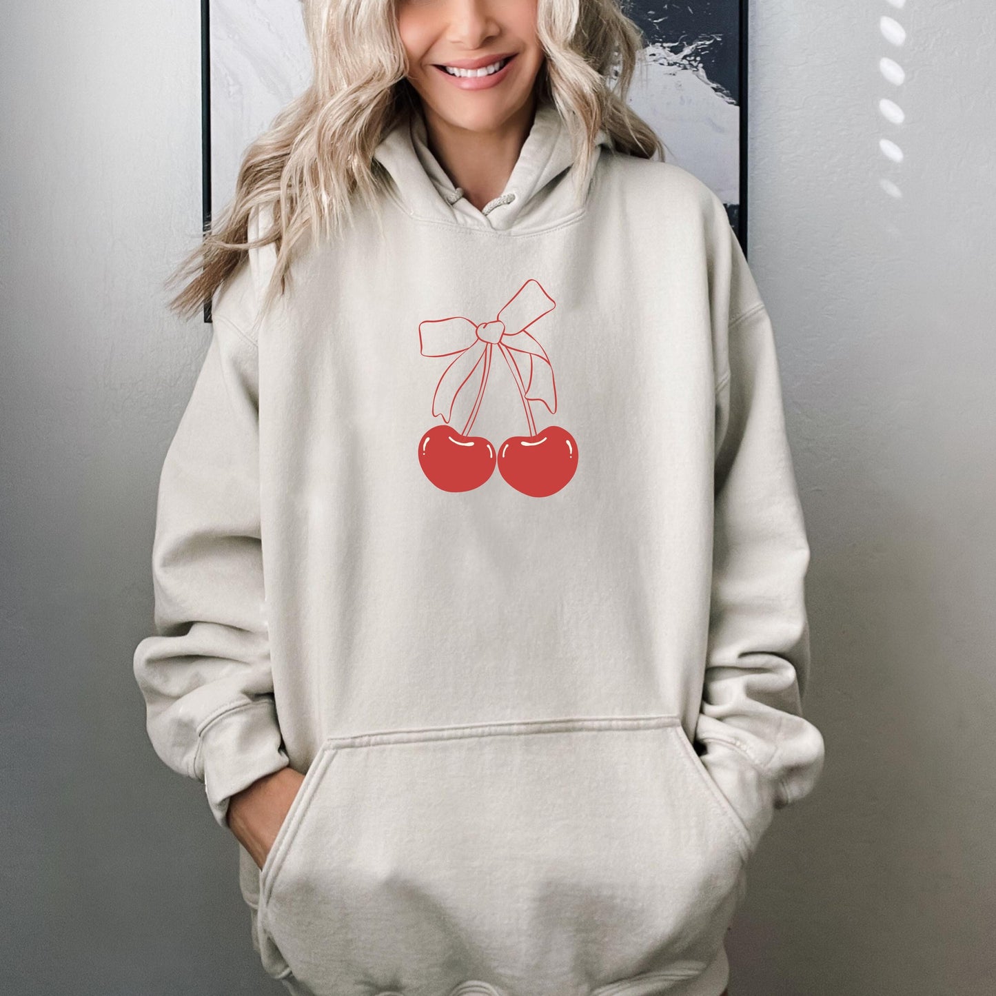 Cutecore Aesthetic Red Cherry Bow Hoodie, college girlie gift for her, Pinterest aesthetic, cherry social club, Easter best friend gift