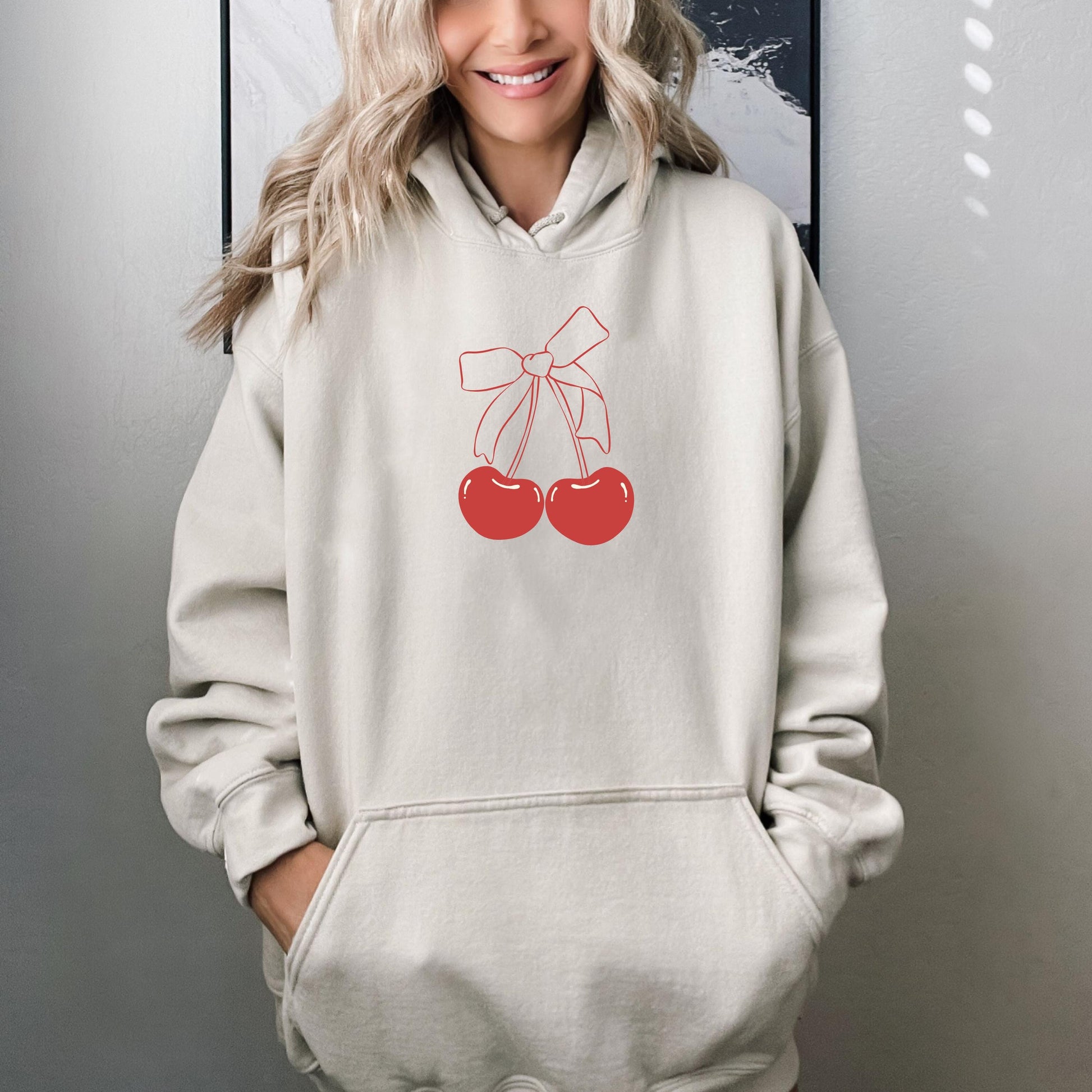 Cutecore Aesthetic Red Cherry Bow Hoodie, college girlie gift for her, Pinterest aesthetic, cherry social club, Easter best friend gift