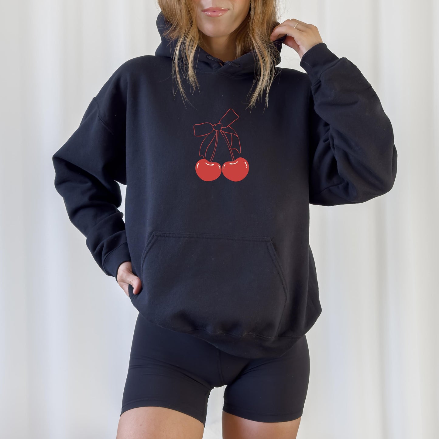 Cutecore Aesthetic Red Cherry Bow Hoodie, college girlie gift for her, Pinterest aesthetic, cherry social club, Easter best friend gift