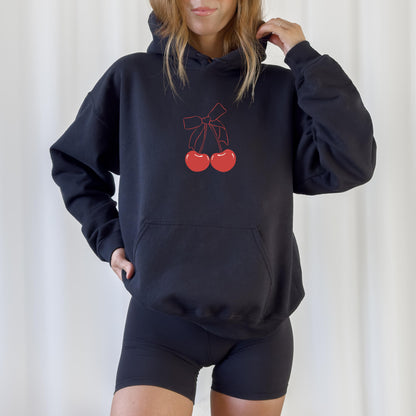 Cutecore Aesthetic Red Cherry Bow Hoodie, college girlie gift for her, Pinterest aesthetic, cherry social club, Easter best friend gift