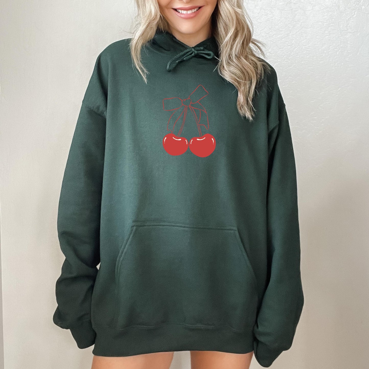 Cutecore Aesthetic Red Cherry Bow Hoodie, college girlie gift for her, Pinterest aesthetic, cherry social club, Easter best friend gift